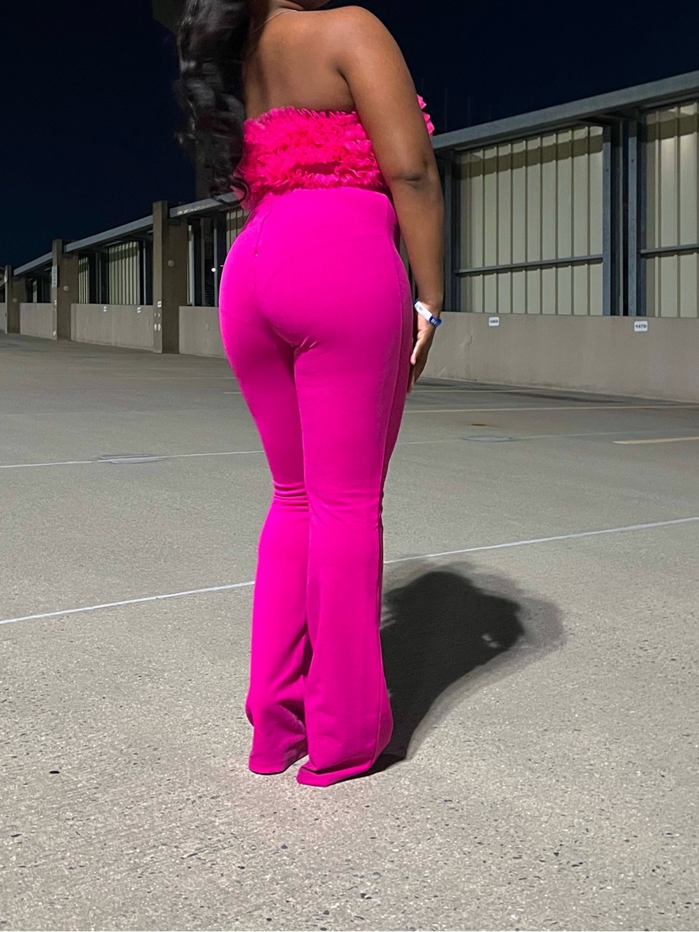 Fashion Nova Hot Pink Strapless Ruffle Jumpsuit